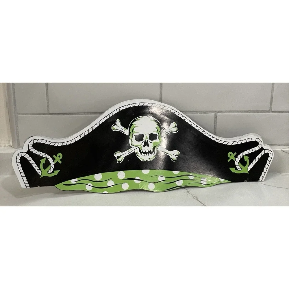 Vintage‎ Halloween Beistle Pirate Black Hat Die Cut Honeycomb Wearable Skull